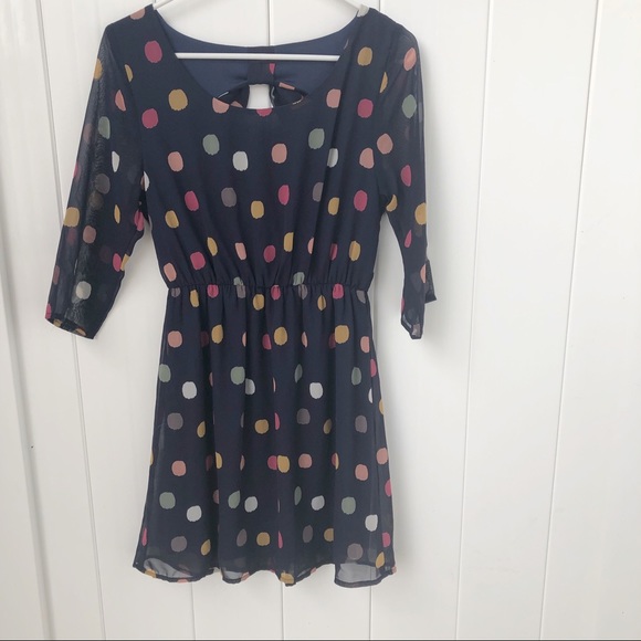 Everly Dresses & Skirts - 🦋 3/$15 Everly Navy & multi-color polka dot dress